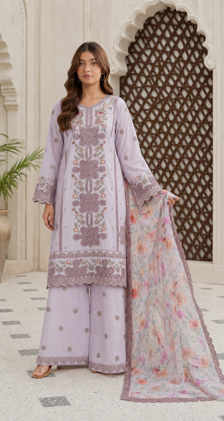 Lilac Embroidered Lawn 3-Piece Pret