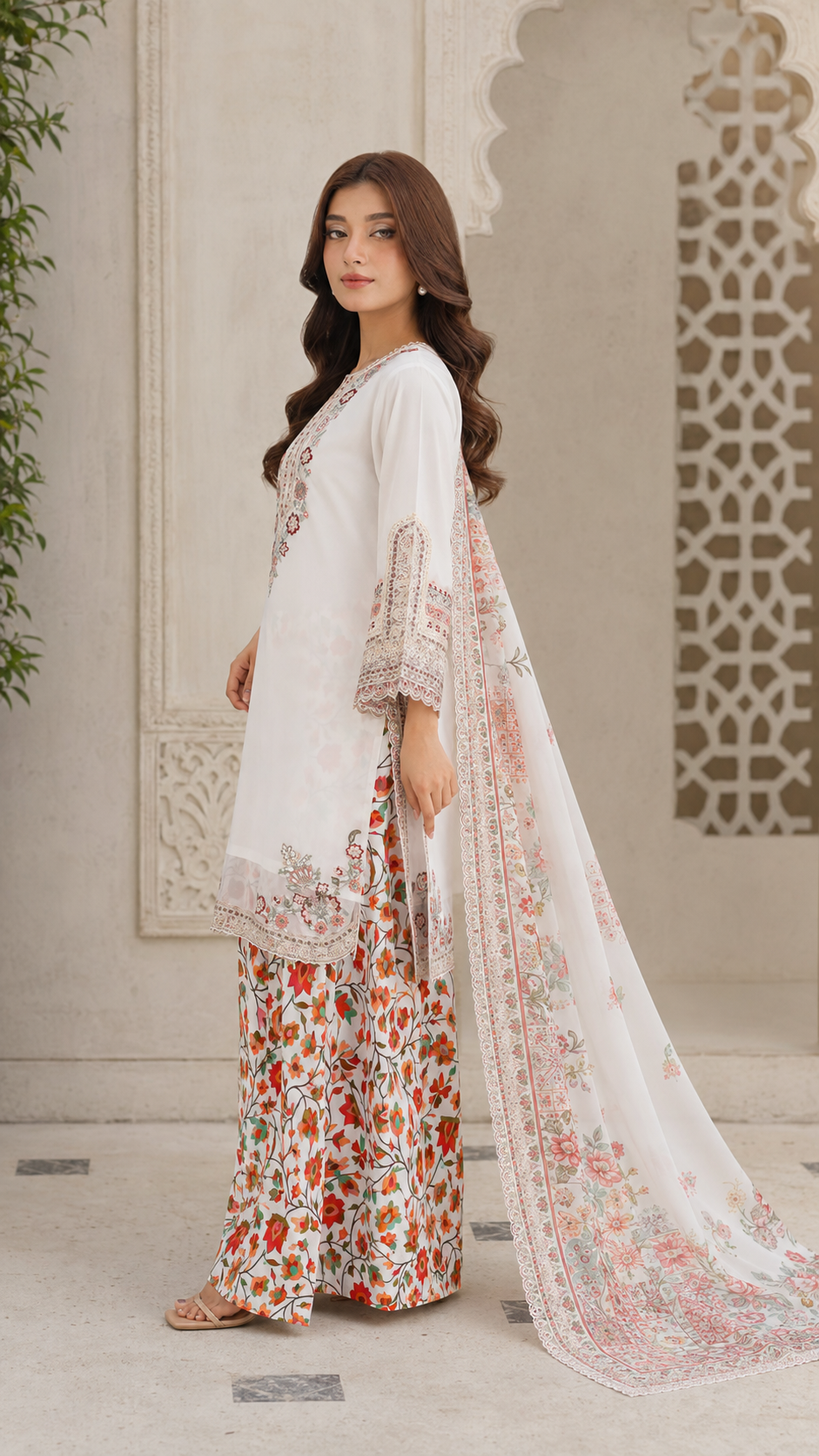 Ivory Floral Embroidered 3-Piece Pret