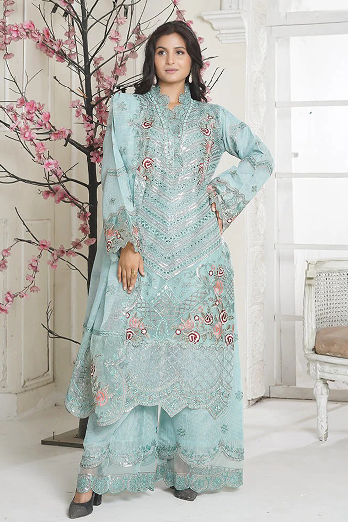 Embroidered Pestal Aqua 3 Piece Pret