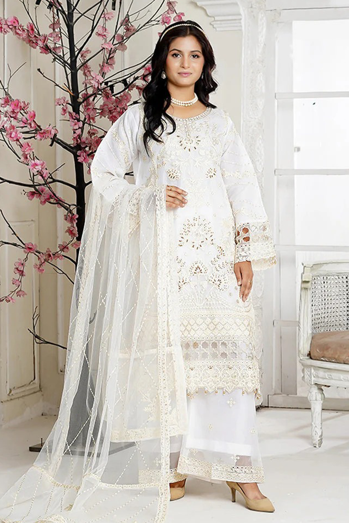 Embroidered Off White Organza 3 Piece Pret