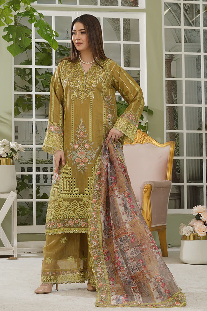 Olive Bloom  3-Piece Pret